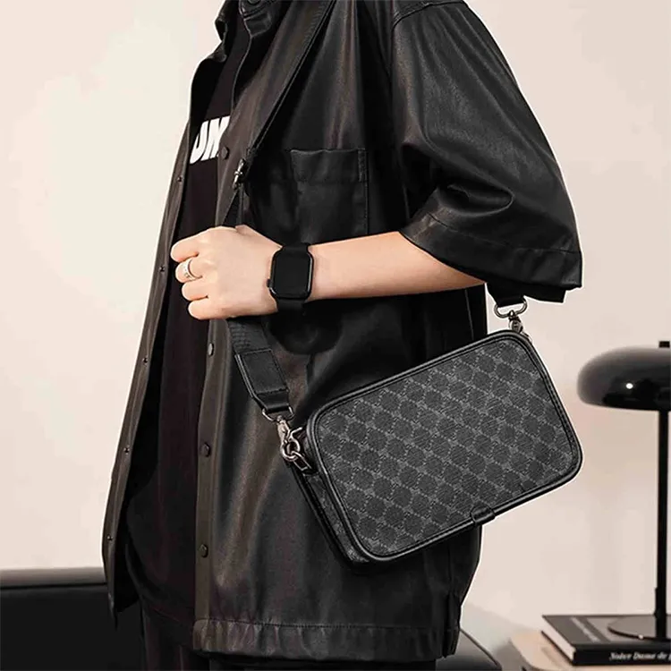 Yalu PU Shoulder Bag Regular Unisex Square/Pattern/Green/Coffee-10