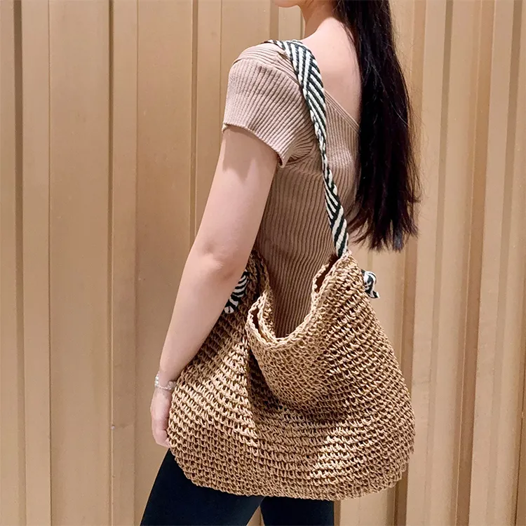 Yalu Straw Woven Crossbody Bag, Shoulder Bag Women's Ecru/Khaki-13
