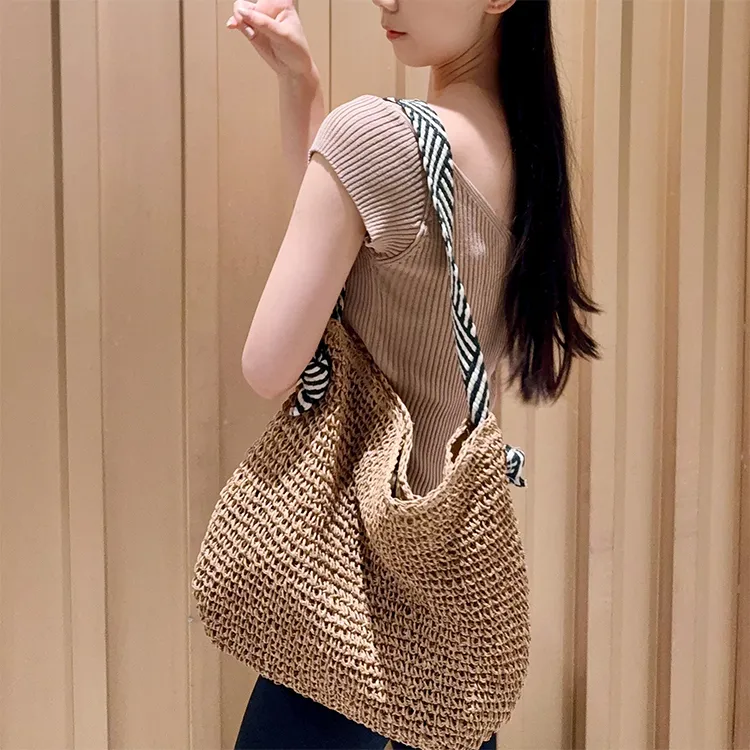 Yalu Straw Woven Crossbody Bag, Shoulder Bag Women's Ecru/Khaki-11
