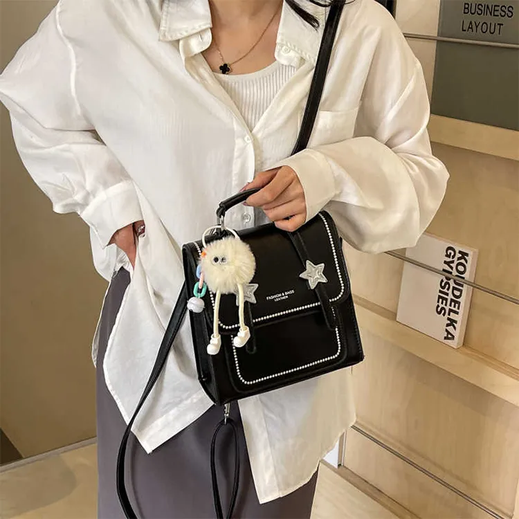 Yalu PU Handbag Backpack Regular Women's 1Black/Ecru/Silver/Pink-2