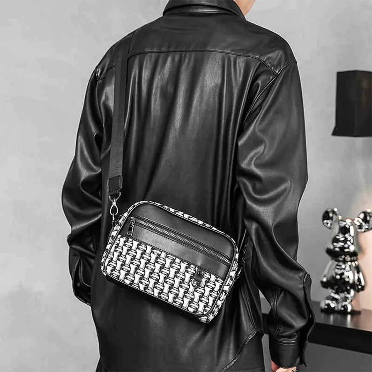 Yalu PU Shoulder Bag Unisex Square/White Fabric-7