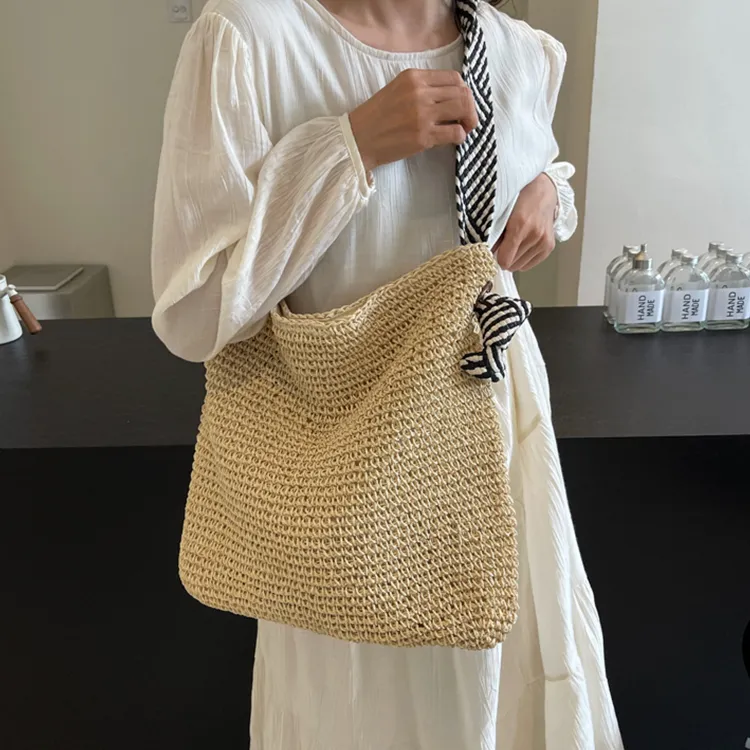 Yalu Straw Woven Crossbody Bag, Shoulder Bag Women's Ecru/Khaki-8