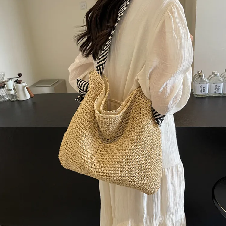 Yalu Straw Woven Crossbody Bag, Shoulder Bag Women's Ecru/Khaki-6