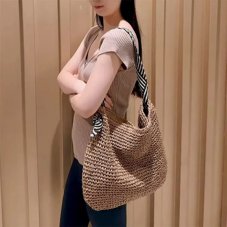 Yalu Straw Woven Crossbody Bag, Shoulder Bag Women's Ecru/Khaki-14
