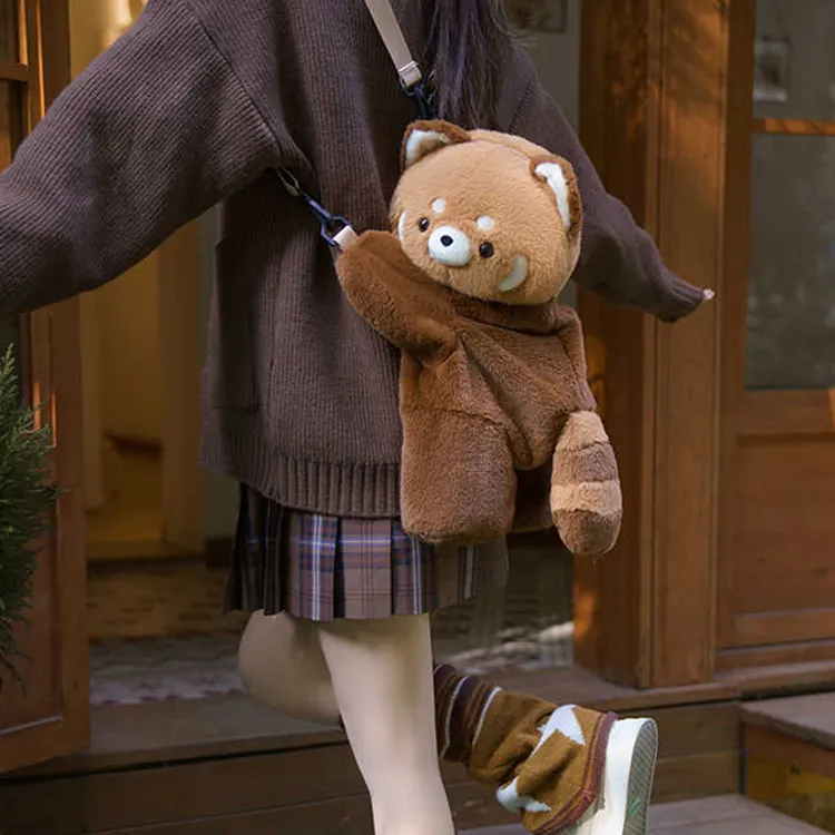 Yalu Plush Backpack Crossbody Bag Backpack Regular Unisex Brown-1