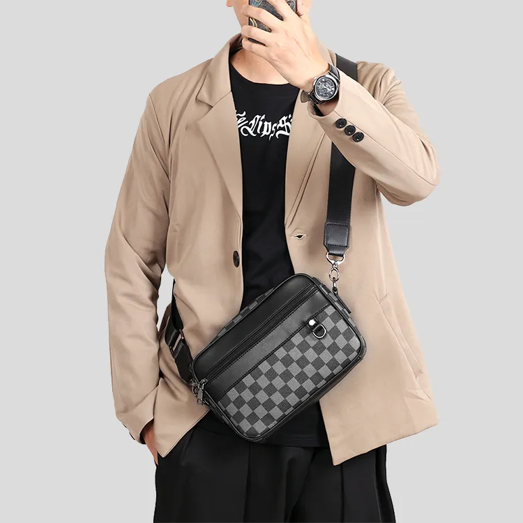 Yalu PU Shoulder Bag Unisex Square/White Fabric-2