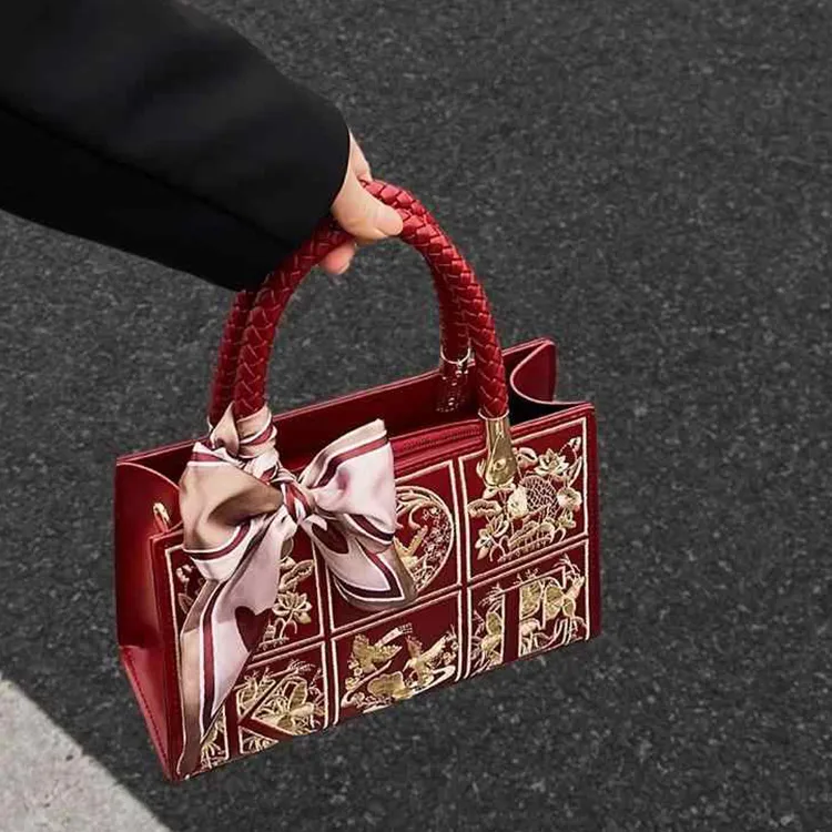 Yalu Polyester With PU Handbag Women's Burgundy-2