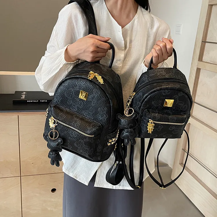 Yalu PU Backpack Laptop Bag Backpack Women's Pink/Ecru/Brown/Black-24