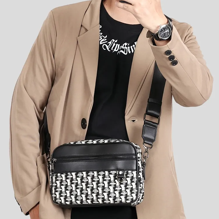 Yalu PU Shoulder Bag Unisex Square/White Fabric-8