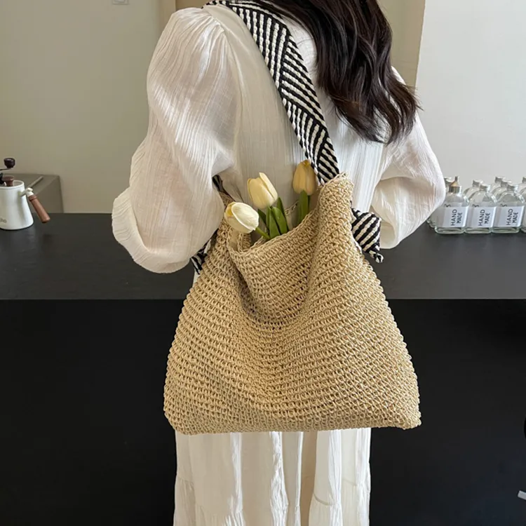 Yalu Straw Woven Crossbody Bag, Shoulder Bag Women's Ecru/Khaki-2