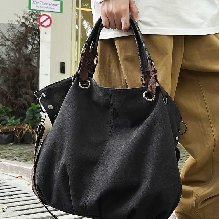 Yalu Polyester Tote Bag, Shoulder Bag, Crossbody Bag, Handbag Unisex Black/Brown-2
