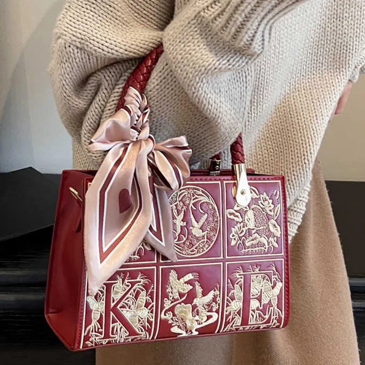 Yalu Polyester With PU Handbag Women's Burgundy-4