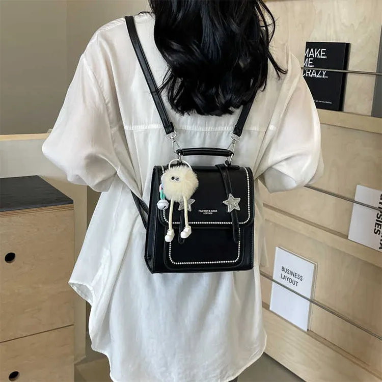 Yalu PU Handbag Backpack Regular Women's 1Black/Ecru/Silver/Pink-3