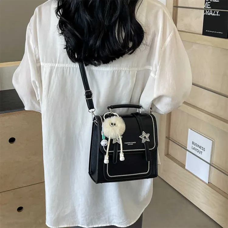 Yalu PU Handbag Backpack Regular Women's 1Black/Ecru/Silver/Pink-1