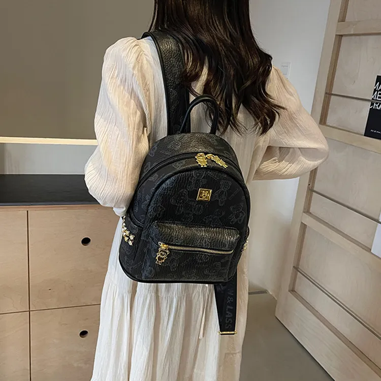 Yalu PU Backpack Laptop Bag Backpack Women's Pink/Ecru/Brown/Black-21