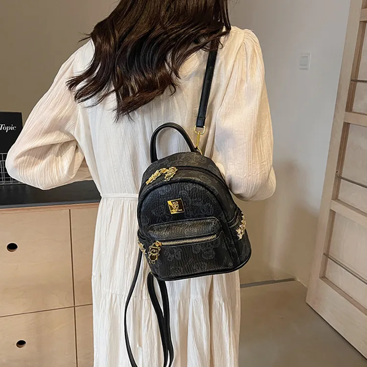 Yalu PU Backpack Laptop Bag Backpack Women's Pink/Ecru/Brown/Black-19