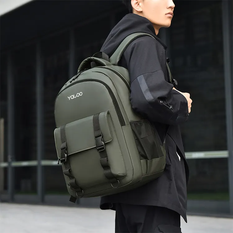 Yalu Polyester Backpack Laptop Bag Backpack Medium Size Unisex Black/Gray/Dark Green-1