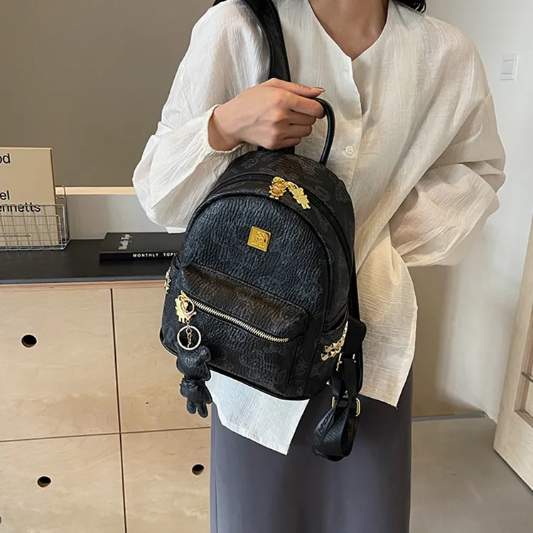 Yalu PU Backpack Laptop Bag Backpack Women's Pink/Ecru/Brown/Black-23
