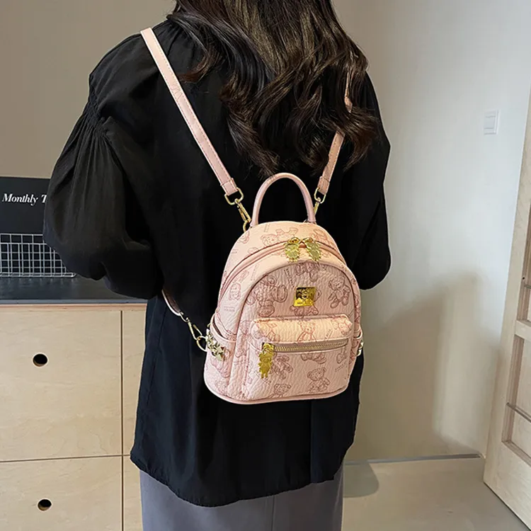 Yalu PU Backpack Laptop Bag Backpack Women's Pink/Ecru/Brown/Black-2