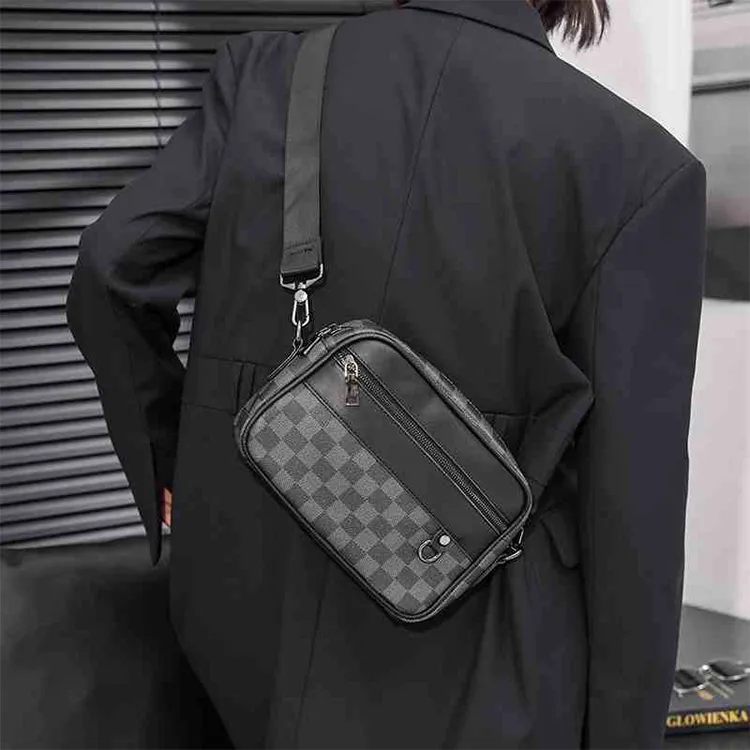 Yalu PU Shoulder Bag Unisex Square/White Fabric-3