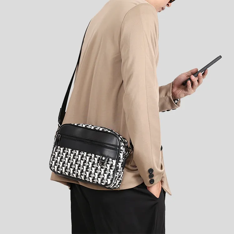 Yalu PU Shoulder Bag Unisex Square/White Fabric-6