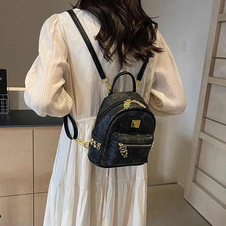 Yalu PU Backpack Laptop Bag Backpack Women's Pink/Ecru/Brown/Black-20