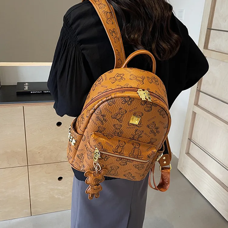 Yalu PU Backpack Laptop Bag Backpack Women's Pink/Ecru/Brown/Black-17
