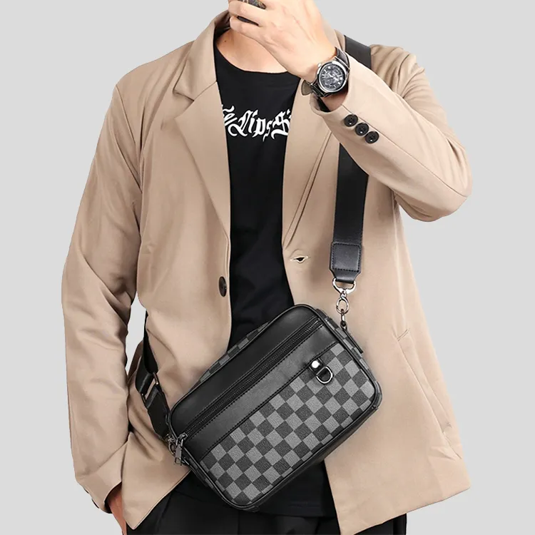 Yalu PU Shoulder Bag Unisex Square/White Fabric-1