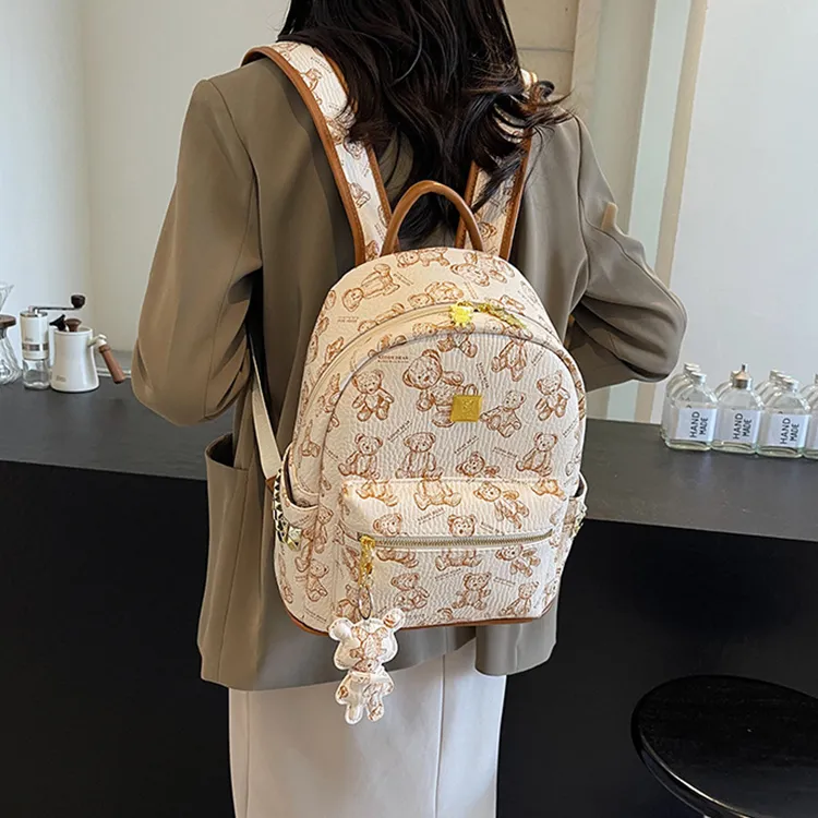 Yalu PU Backpack Laptop Bag Backpack Women's Pink/Ecru/Brown/Black-10
