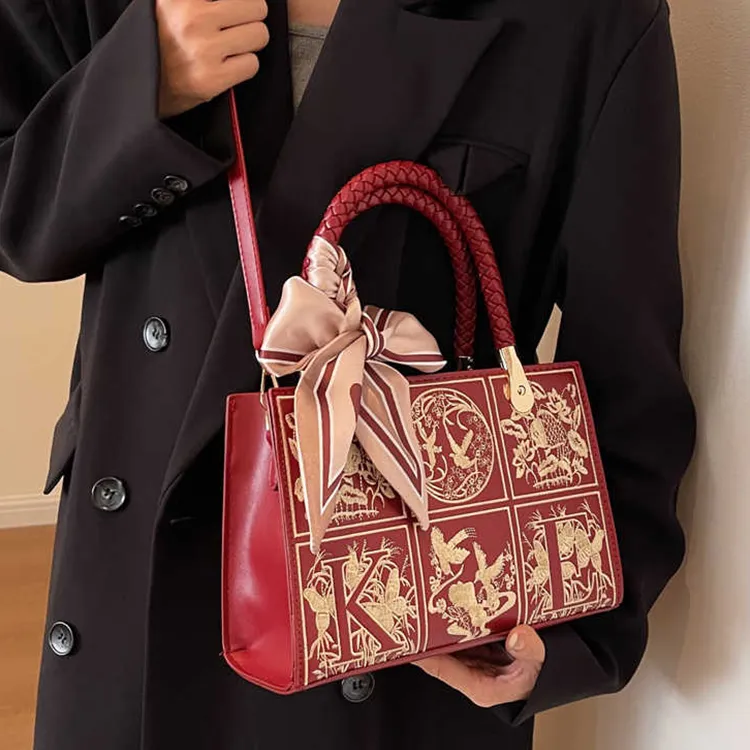 Yalu Polyester With PU Handbag Women's Burgundy-5