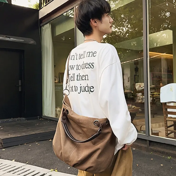 Yalu Polyester Tote Bag, Shoulder Bag, Crossbody Bag, Handbag Unisex Black/Brown-12