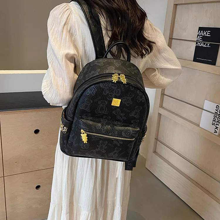 Yalu PU Backpack Laptop Bag Backpack Women's Pink/Ecru/Brown/Black-22