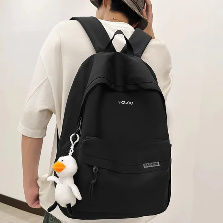 Yalu Nylon Backpack Laptop Bag Regular Unisex Black/White-1