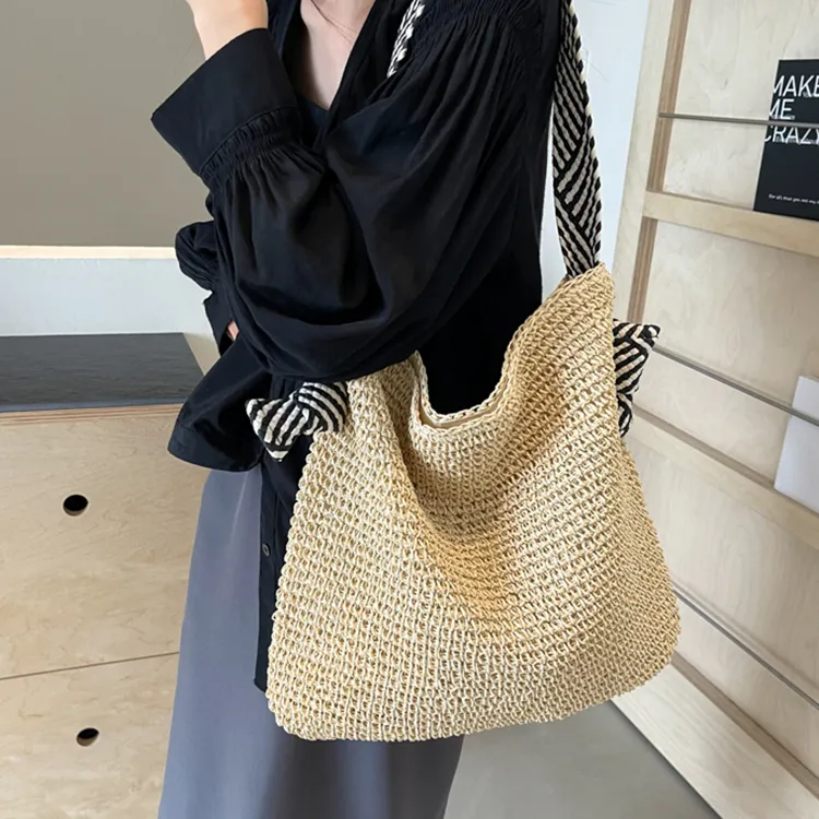 Yalu Straw Woven Crossbody Bag, Shoulder Bag Women's Ecru/Khaki-4