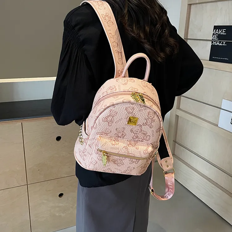Yalu PU Backpack Laptop Bag Backpack Women's Pink/Ecru/Brown/Black-1