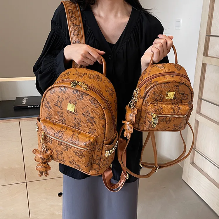 Yalu PU Backpack Laptop Bag Backpack Women's Pink/Ecru/Brown/Black-15