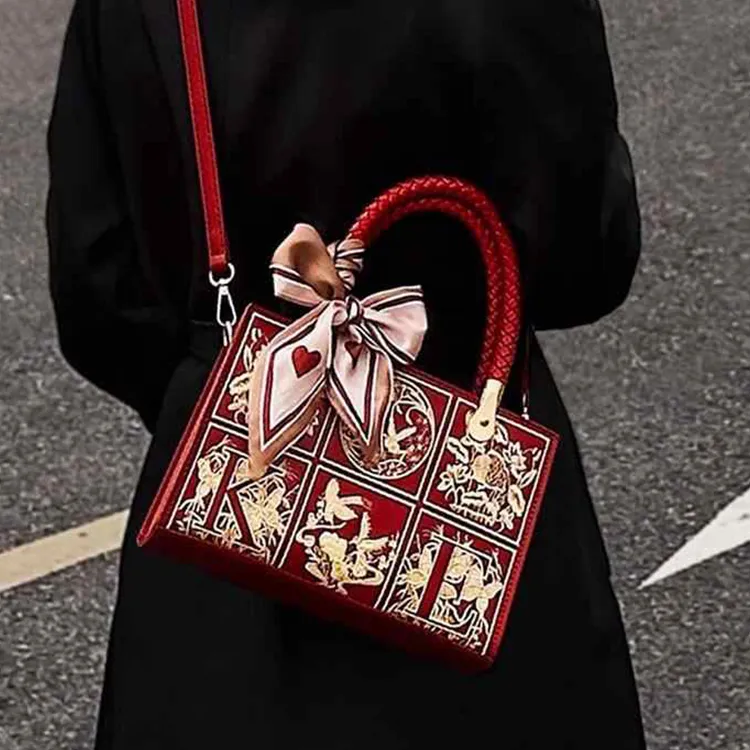 Yalu Polyester With PU Handbag Women's Burgundy-1