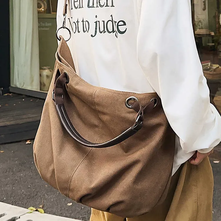 Yalu Polyester Tote Bag, Shoulder Bag, Crossbody Bag, Handbag Unisex Black/Brown-8