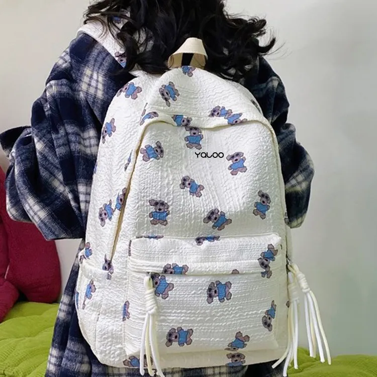 Yalu Cotton Backpack Regular Unisex White/Pink-1