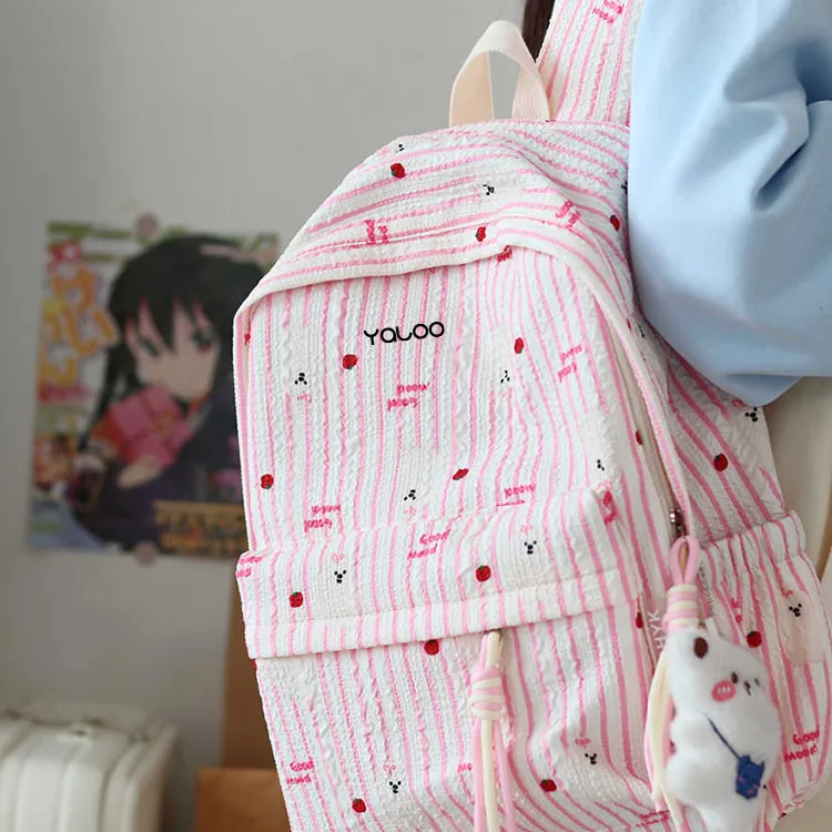 Yalu Cotton Backpack Regular Unisex White/Pink-4