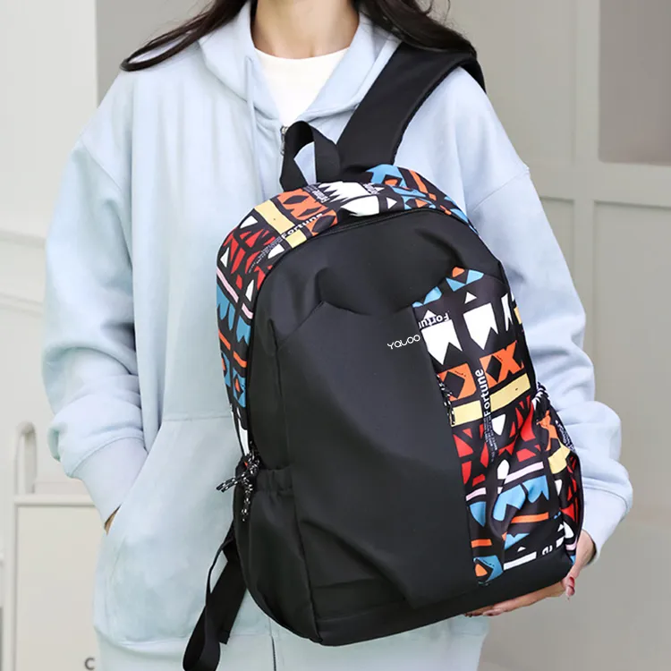 Yalu Polyester Backpack Laptop Backpack Regular Unisex White/Red/Green/Blue-6