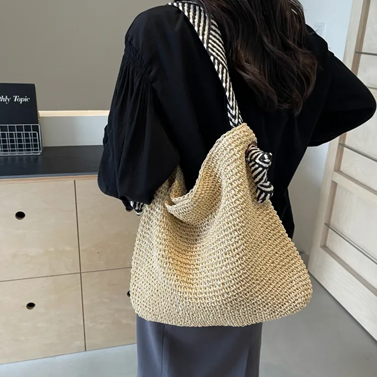 Yalu Straw Woven Crossbody Bag, Shoulder Bag Women's Ecru/Khaki-3