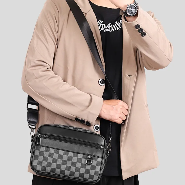 Yalu PU Shoulder Bag Unisex Square/White Fabric-4