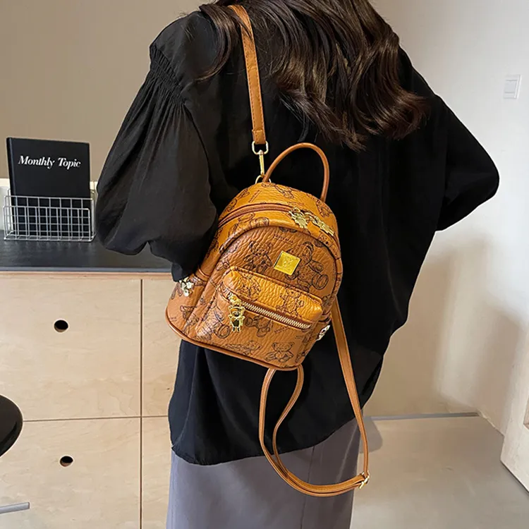 Yalu PU Backpack Laptop Bag Backpack Women's Pink/Ecru/Brown/Black-13