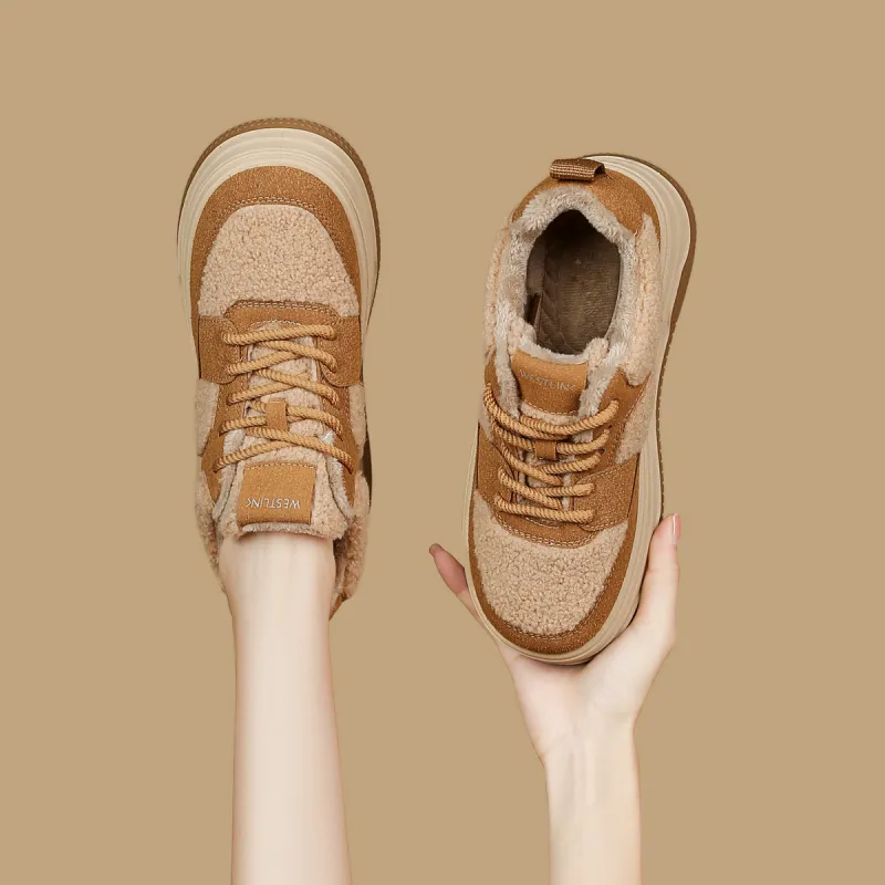 WESTLINK Warm Lightweight Height Increasing Low-Top Skateboard Shoes Women's Apricot-6