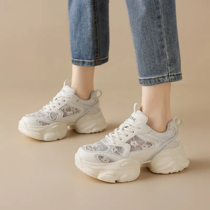WESTLINK Low Top Chunky Sneakers Women's Beige/Silver-4