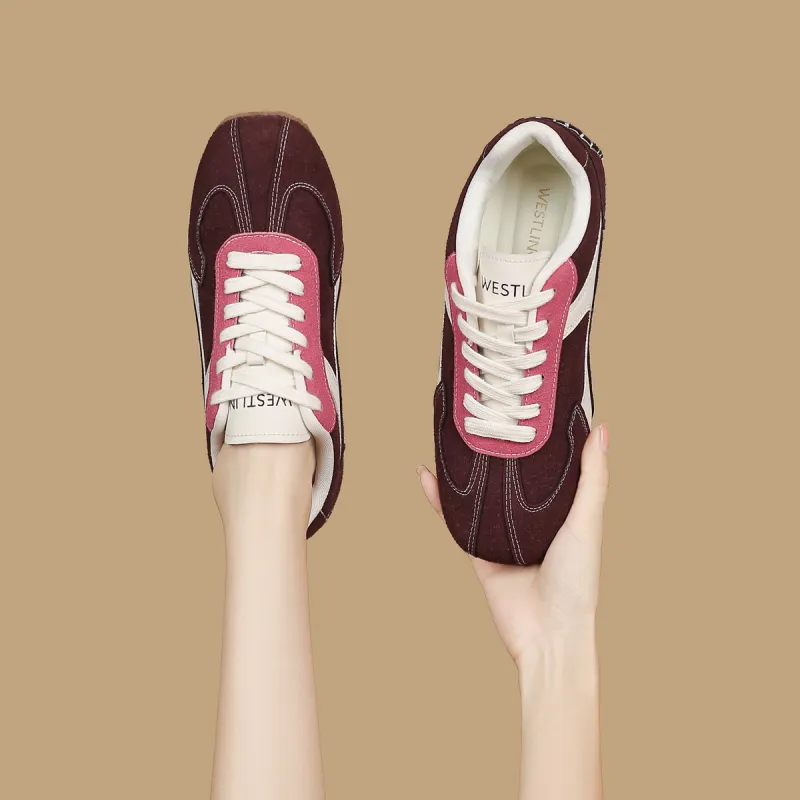 WESTLINK Breathable Lightweight Height Increasing Low Top Casual Shoes Women's Burgundy-6