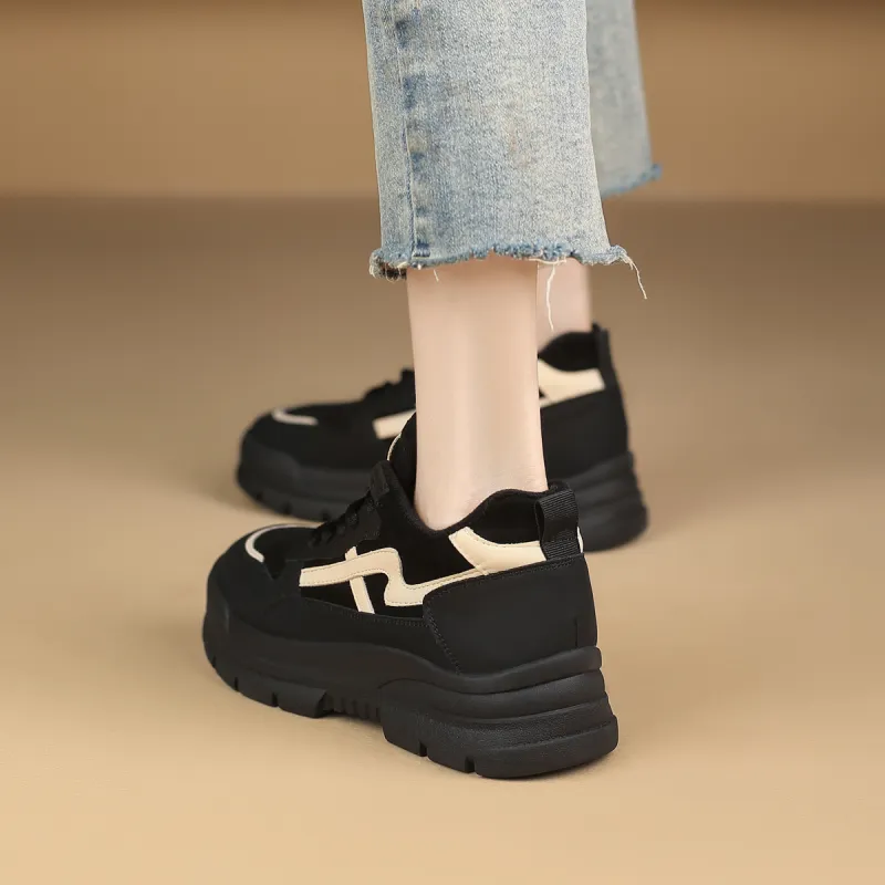 WESTLINK Breathable Lightweight Height Increasing Low-Top Chunky Sneakers Women's Black White-2