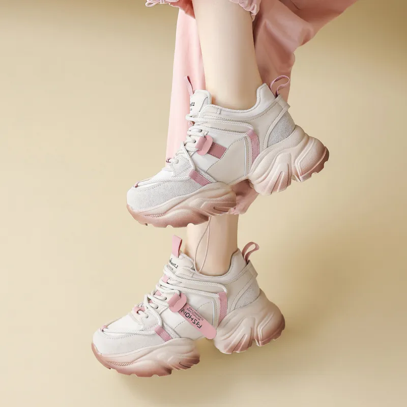 WESTLINK Slip Resistant Shock Absorbers Low Top Chunky Sneakers Women's Pink-3