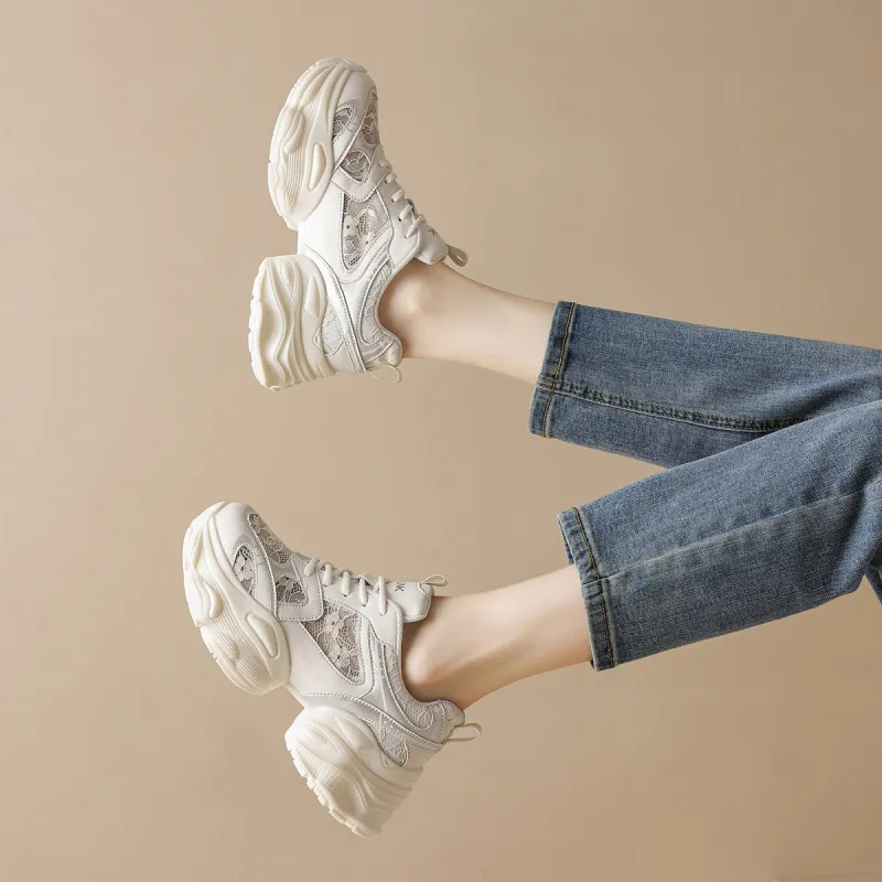 WESTLINK Low Top Chunky Sneakers Women's Beige/Silver-3